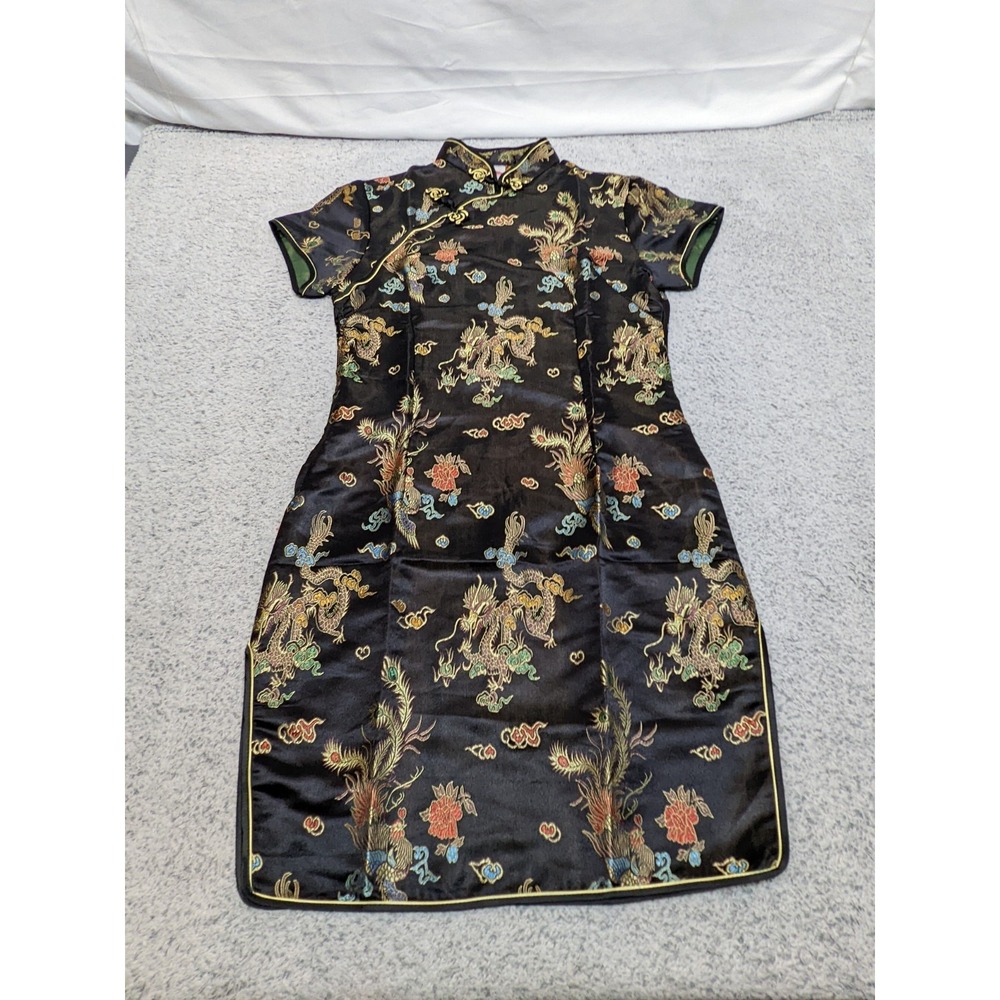 Laogudai Asian Dress XS/S Geisha Black Dragon Floral Cheongsam Qipao NWOT
